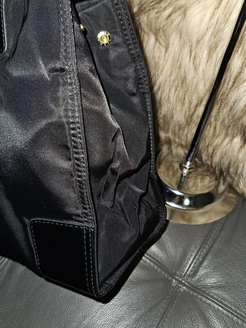 Tory Burch Black Nylon Tote with Patent Trim